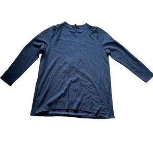 Suzanne Betro Waffle Knit Tunic Top Women's 1X High Low Hem Lace Long Sleeve NEW